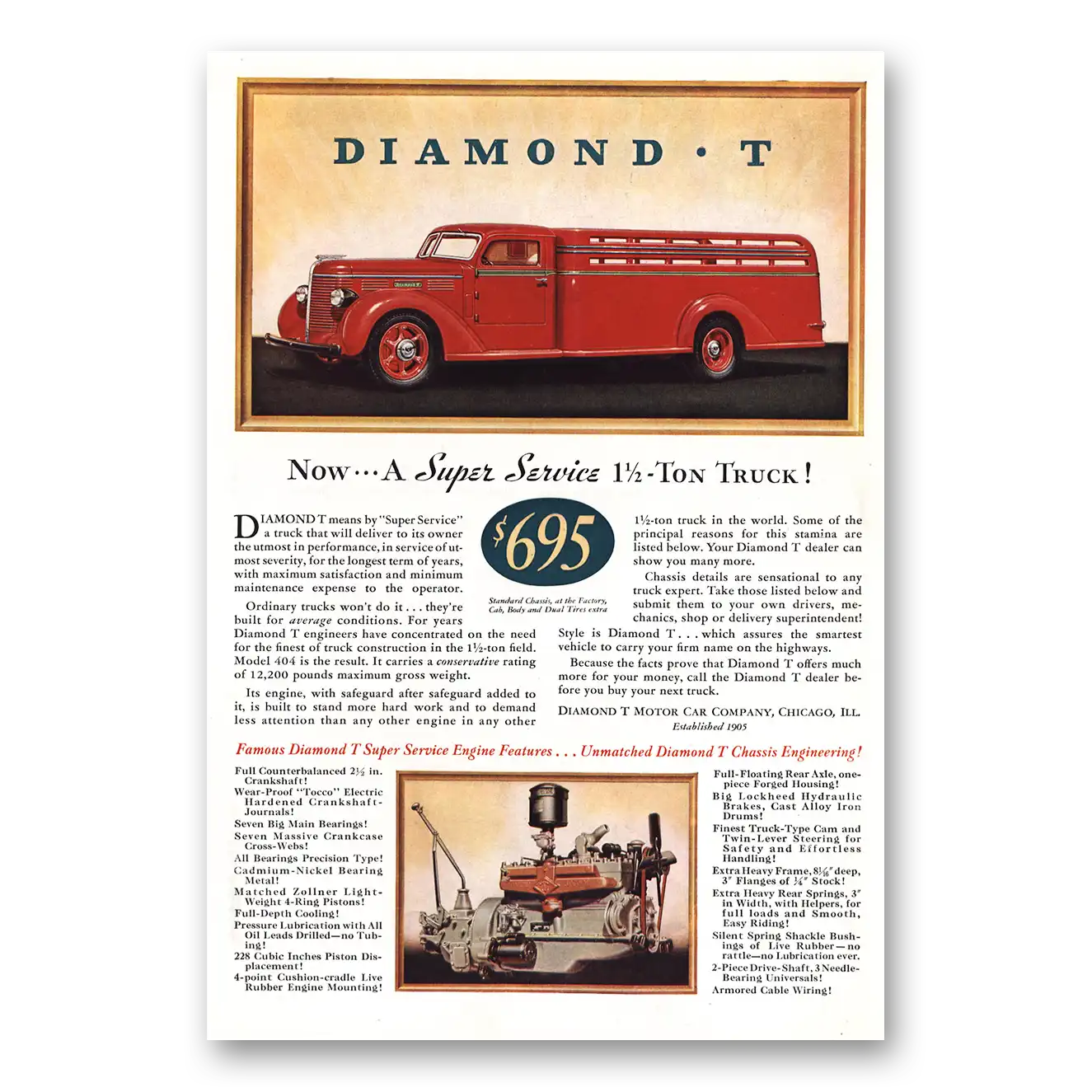 1939 Diamond T Trucks Super Service Ton Truck Vintage Magazine Print Ad