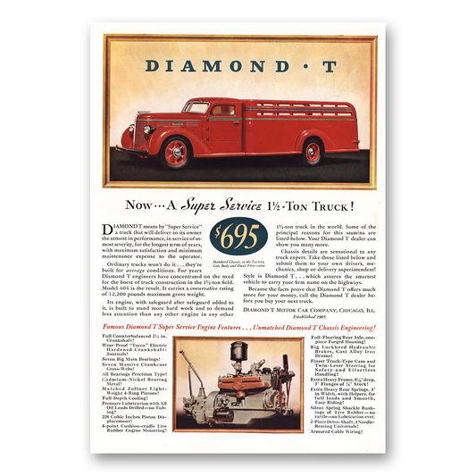 1939 Diamond T Trucks Super Service Ton Truck Vintage Magazine Print Ad