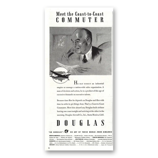 1938 Douglas Coast to Coast Commuter Vintage Magazine Print Ad