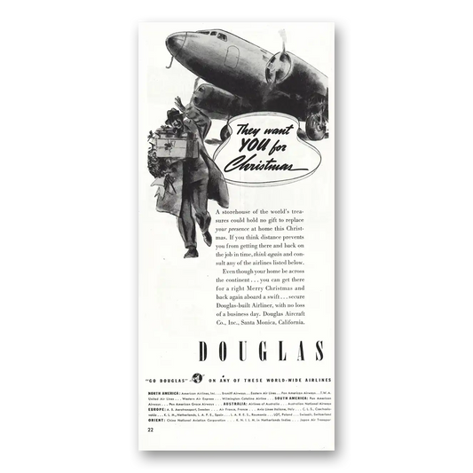 1938 Douglas They Want You for Christmas Vintage Magazine Print Ad