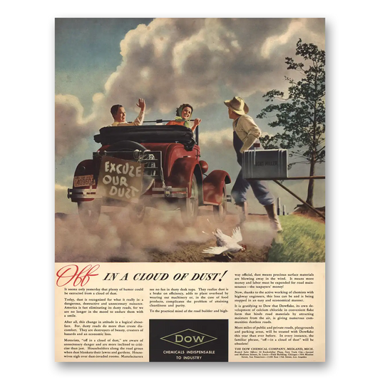 1938 Dow Off In a Cloud of Dust Vintage Magazine Print Ad