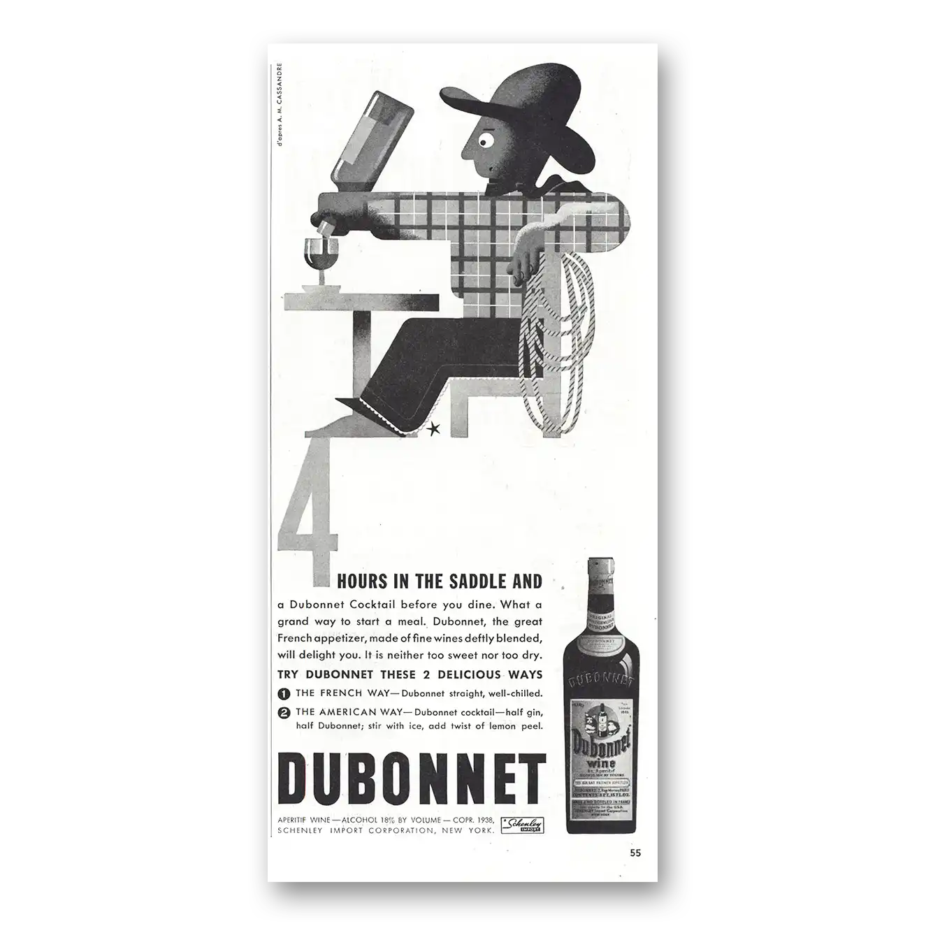 1938 Dubonnet Wine 4 Hours In the Saddle Vintage Magazine Print Ad