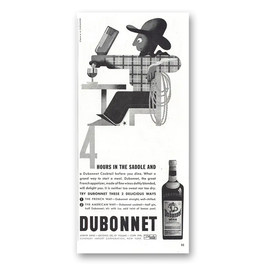 1938 Dubonnet Wine 4 Hours In the Saddle Vintage Magazine Print Ad