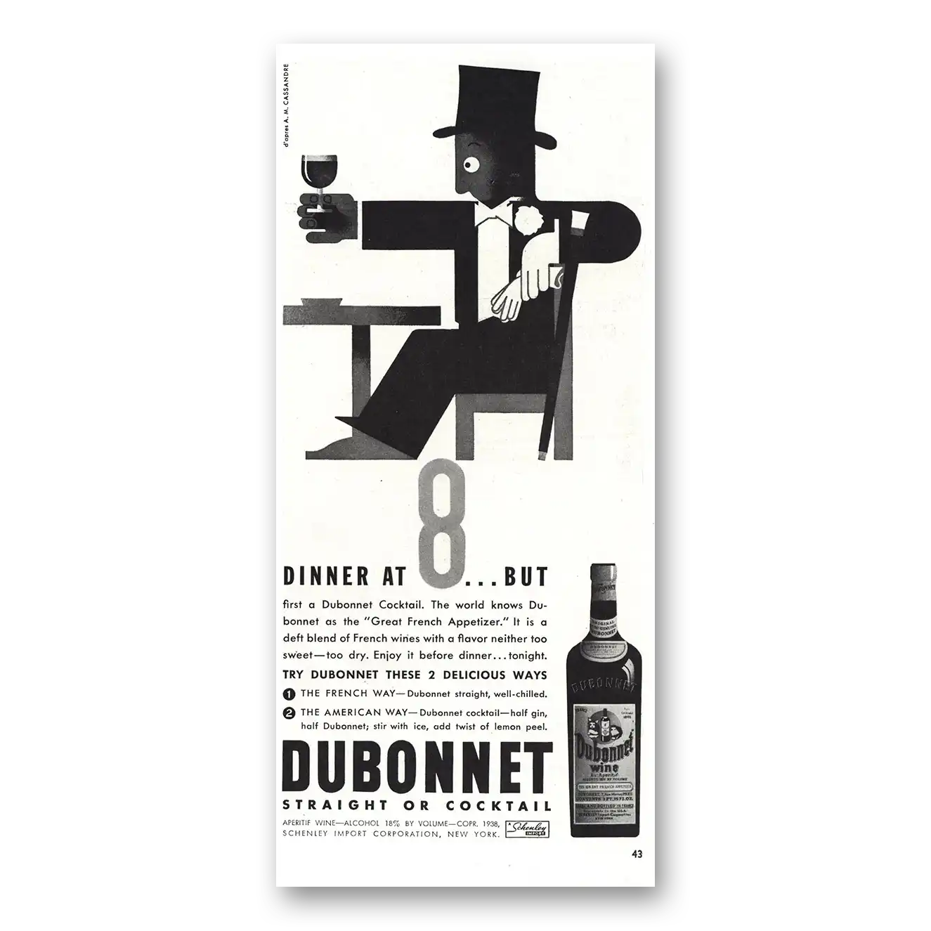 1938 Dubonnet Wine Dinner at 8 Vintage Magazine Print Ad