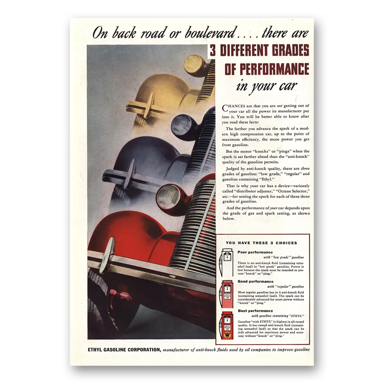 1938 Ethyl Gasoline Back Road or Boulevard Vintage Magazine Print Ad