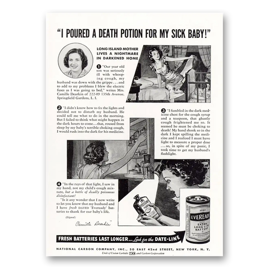 1938 Eveready Batteries Poured a Death Potion For My Sick Baby Vintage Magazine Print Ad