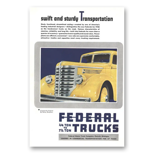 1937 Federal Motor Truck Swift and Sturdy Transportation Vintage Magazine Print Ad