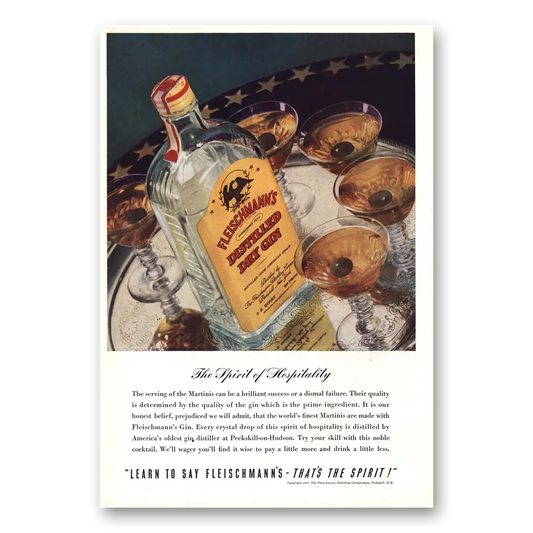 1938 Fleischmanns Gin Spirit of Hospitality Vintage Magazine Print Ad