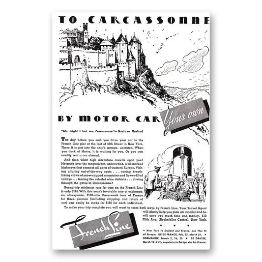 1938 French Line Carcassonne by Motor Car Vintage Magazine Print Ad