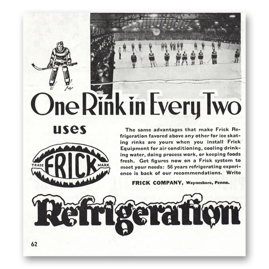 1938 Frick Refrigeration One Rink In Every Two Vintage Magazine Print Ad