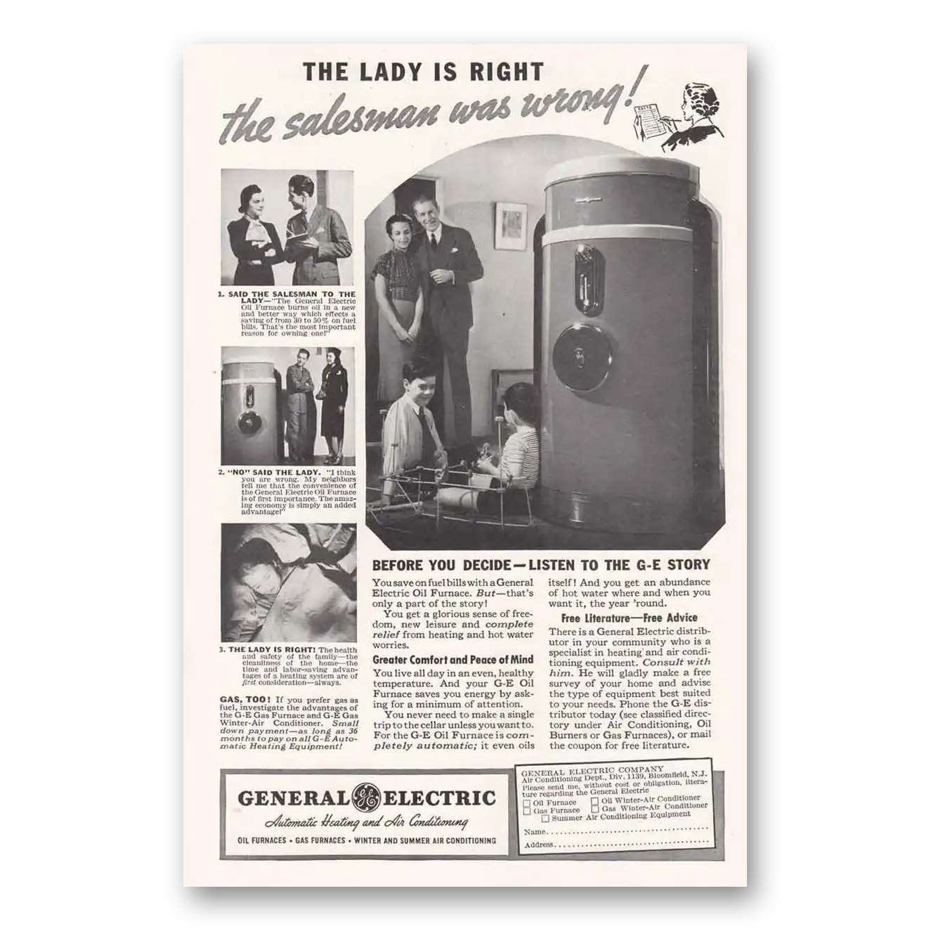 1938 General Electric Refrigerator Lady is Right Vintage Magazine Print Ad