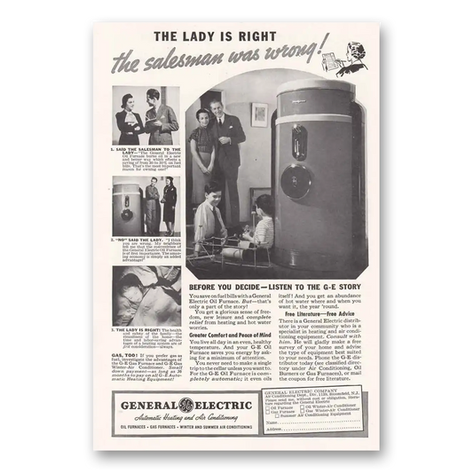 1938 General Electric Refrigerator Lady is Right Vintage Magazine Print Ad