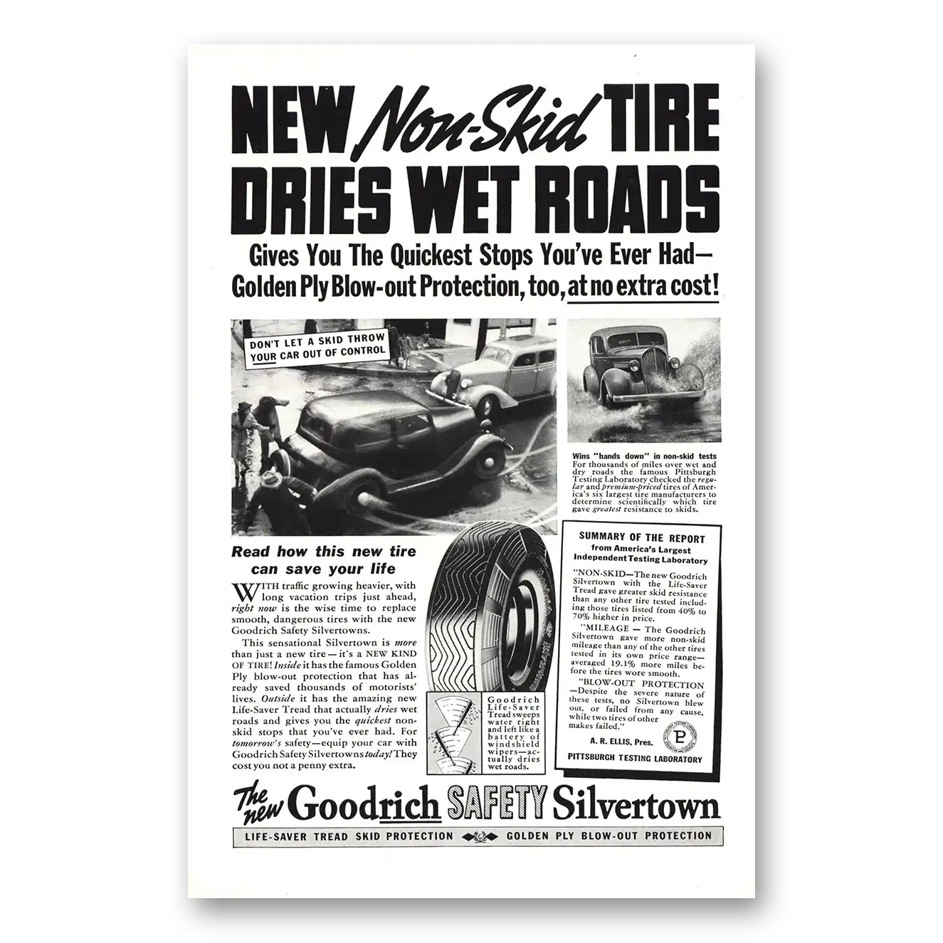 1938 Goodrich Silvertown Tires Non Skid Tire Vintage Magazine Print Ad