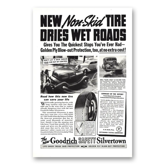 1938 Goodrich Silvertown Tires Non Skid Tire Vintage Magazine Print Ad