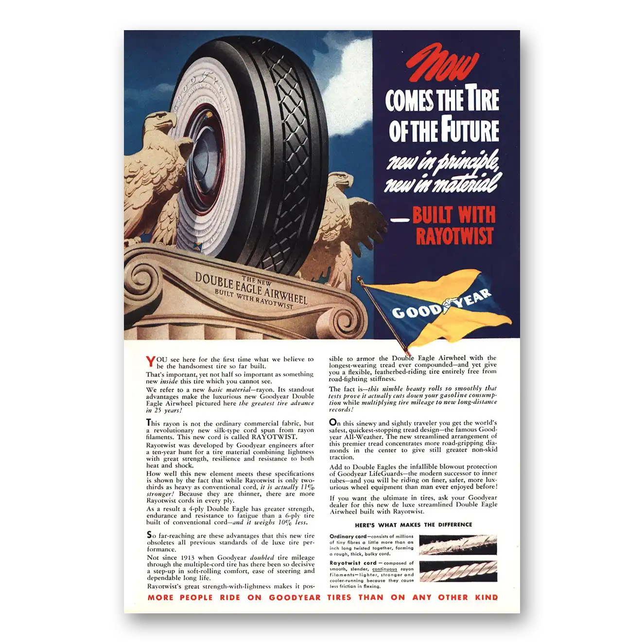 1938 Goodyear Tires Tire of the Future Double Eagle Vintage Magazine Print Ad