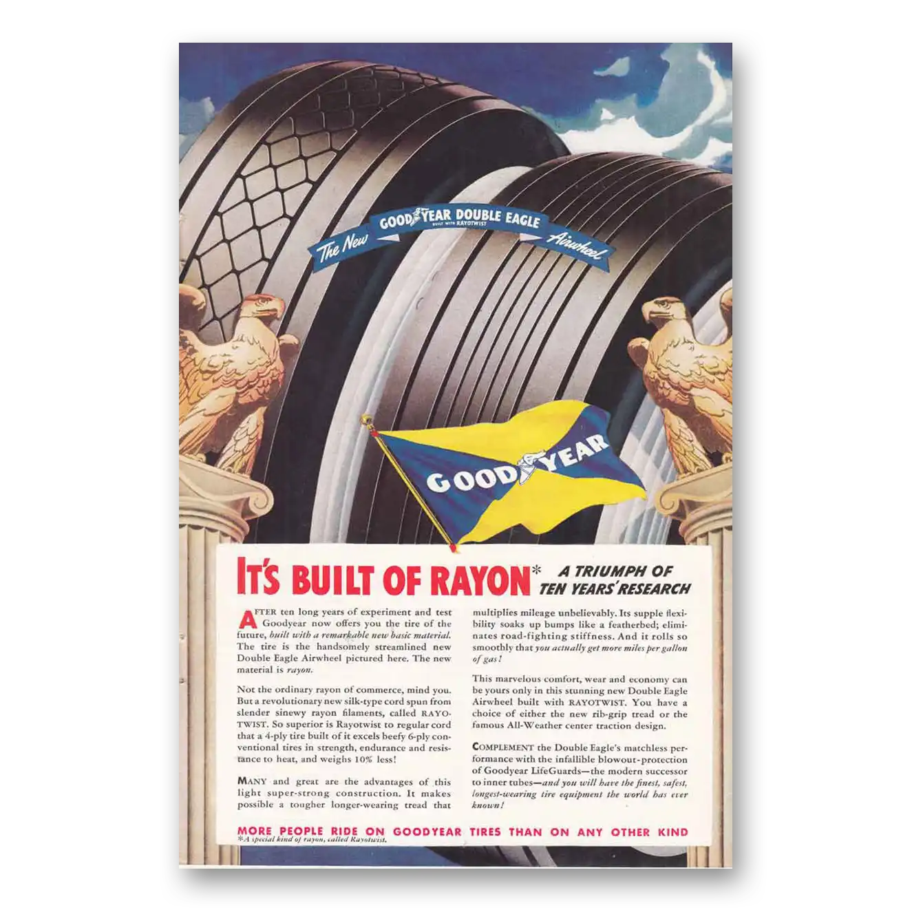 1938 Goodyear Tires Built of Rayon Vintage Magazine Print Ad