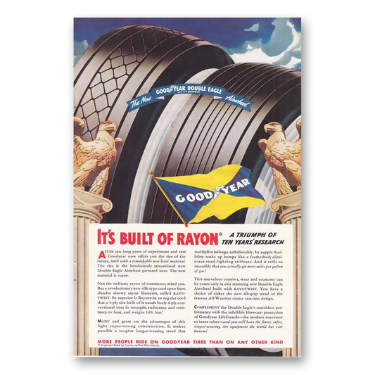 1938 Goodyear Tires Built of Rayon Vintage Magazine Print Ad