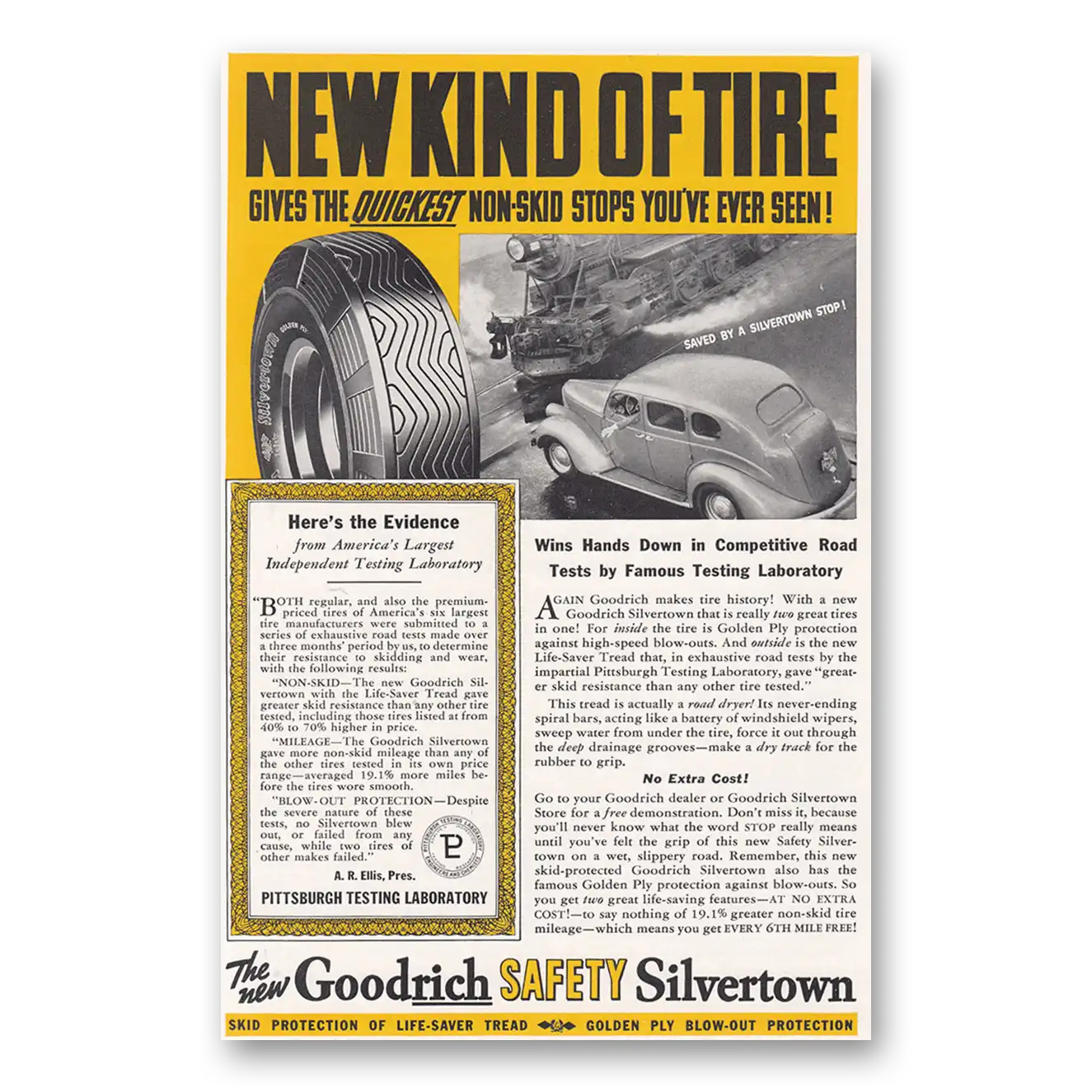 1938 Goodrich Silvertown Tires New Kind of Tire Vintage Magazine Print Ad