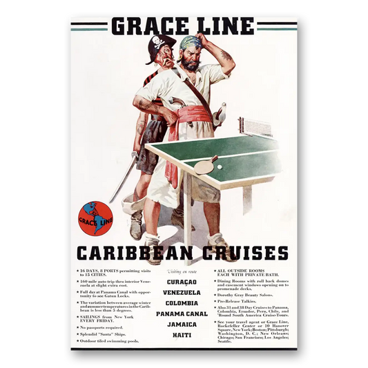 1938 Grace Line Caribbean Cruises Ping Pong Vintage Magazine Print Ad