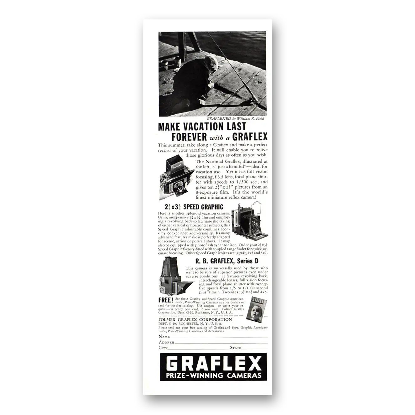 1938 Graflex Cameras Camera Make Vacation Last Forever Vintage Magazine Print Ad