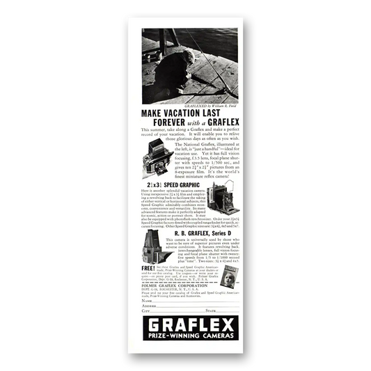 1938 Graflex Cameras Camera Make Vacation Last Forever Vintage Magazine Print Ad