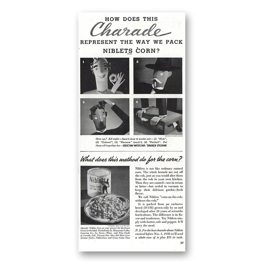 1938 Green Giant Charade Niblets Corn Vintage Magazine Print Ad