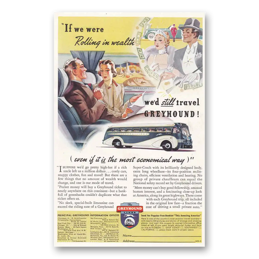 1938 Greyhound Rolling in Wealth Vintage Magazine Print Ad