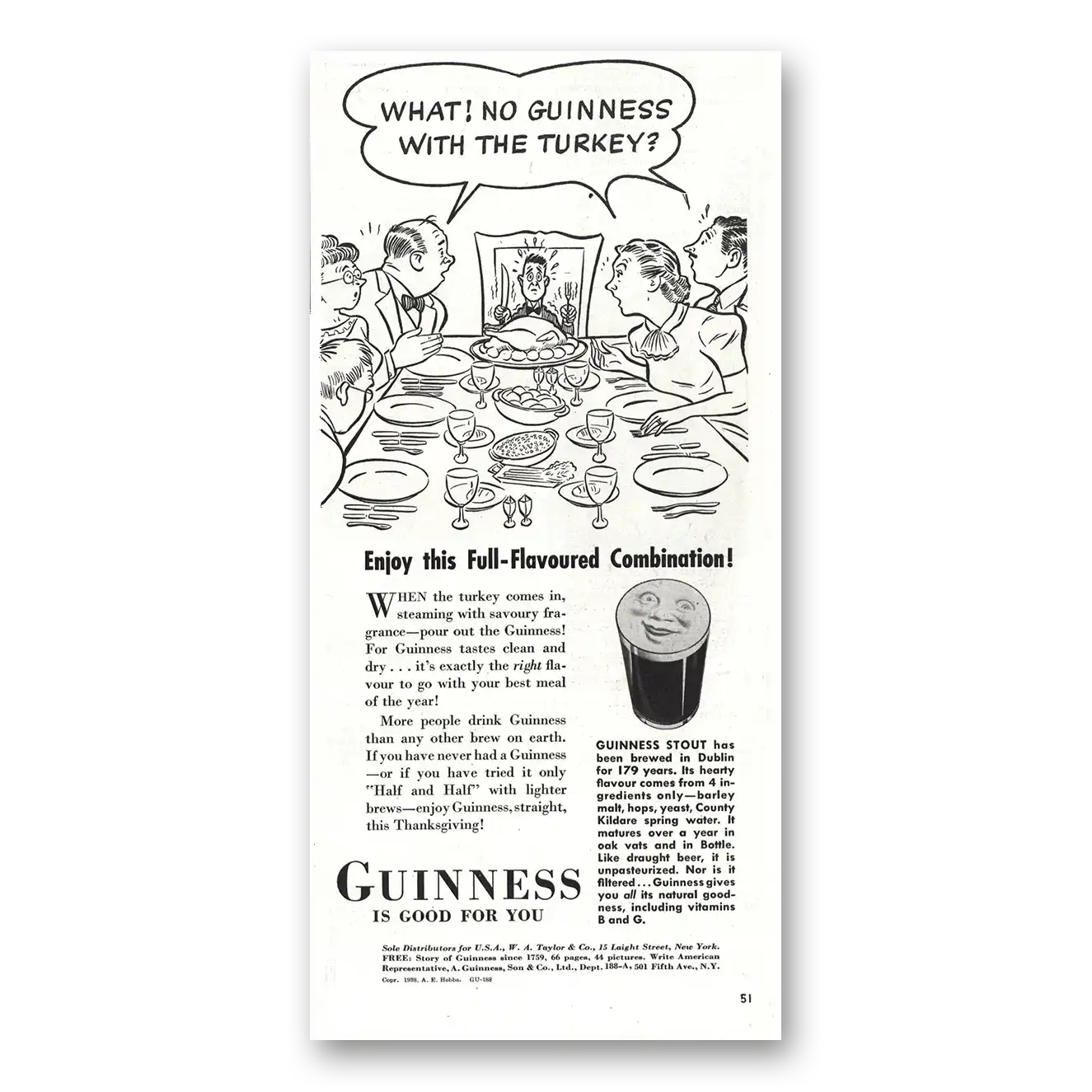 1938 Guinness Beer No Guinness With Turkey Vintage Magazine Print Ad