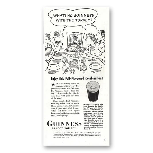 1938 Guinness Beer No Guinness With Turkey Vintage Magazine Print Ad