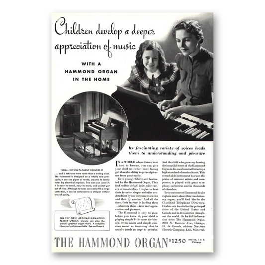 1938 Hammond Organ Children Develop a Deeper Appreciation Vintage Magazine Print Ad