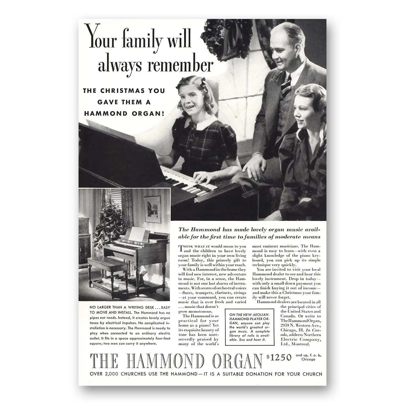 1938 Hammond Organ Your Family Will Always Remember Vintage Magazine Print Ad