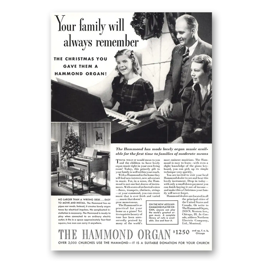 1938 Hammond Organ Your Family Will Always Remember Vintage Magazine Print Ad