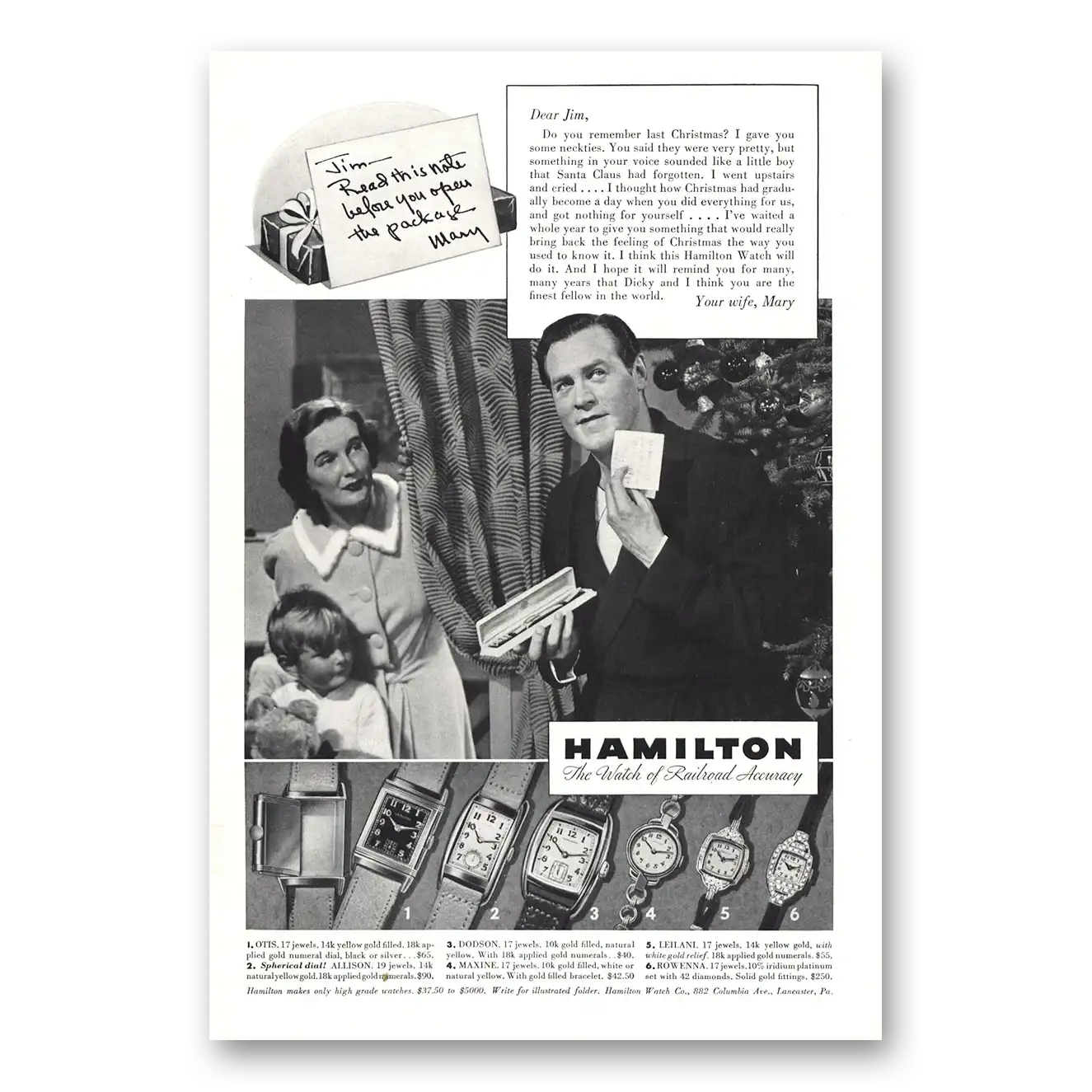 1938 Hamilton Watch Jim Read This Note Vintage Magazine Print Ad