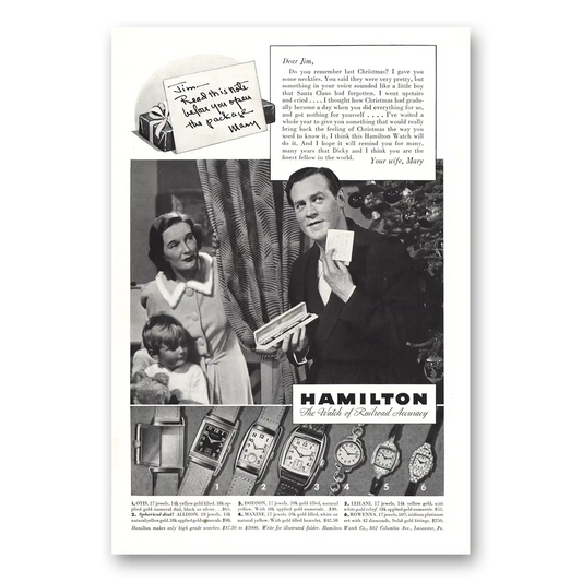 1938 Hamilton Watch Jim Read This Note Vintage Magazine Print Ad