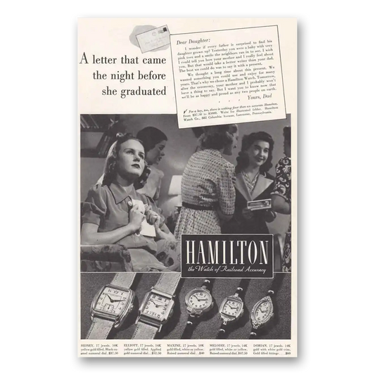 1938 Hamilton Watch Letter That Came the Night Before Vintage Magazine Print Ad