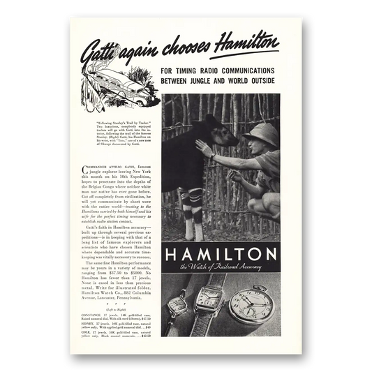 1938 Hamilton Watch Gatti Again Chooses Hamilton Vintage Magazine Print Ad