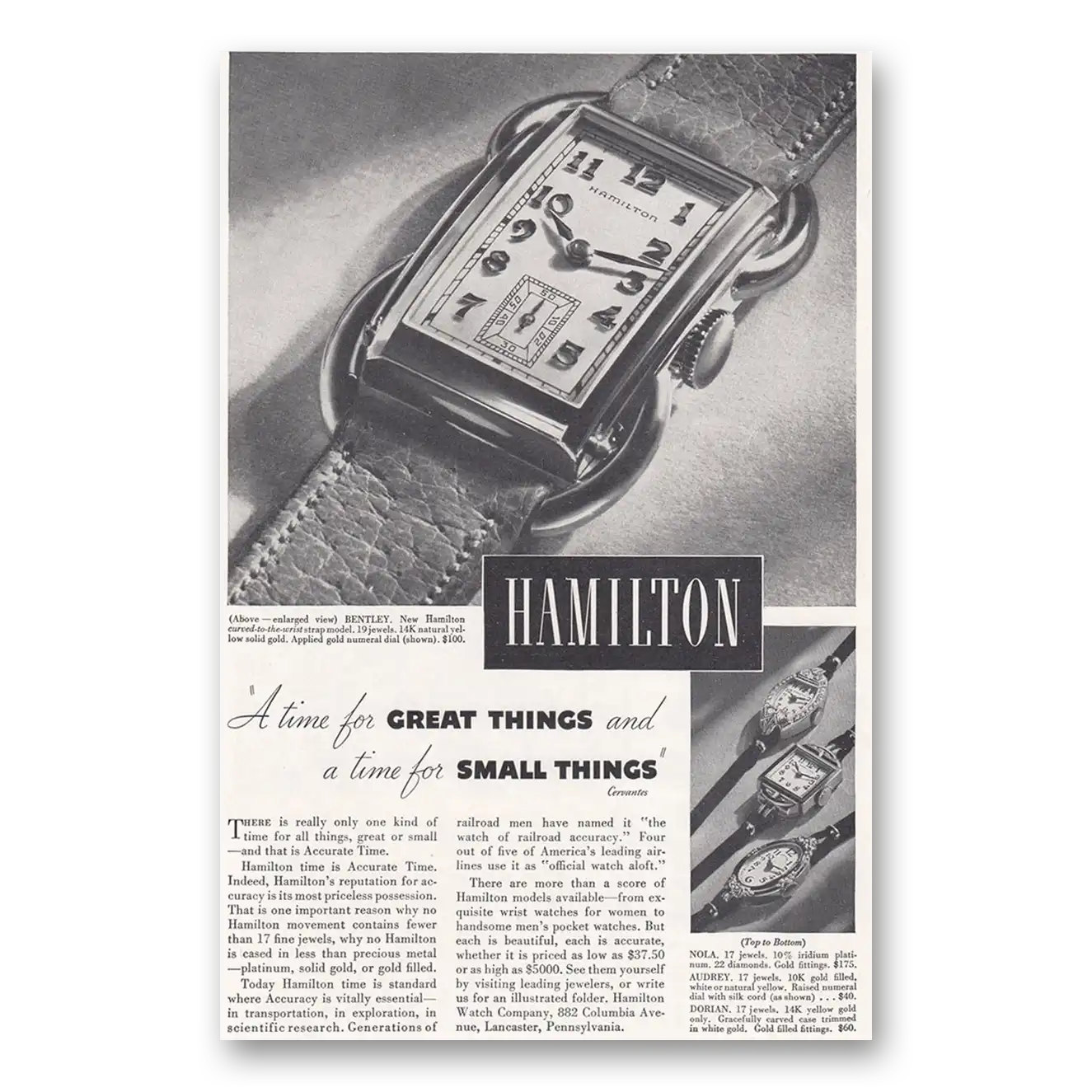 1938 Hamilton Watch Time For Great Things and a Time For Small Things Vintage Magazine Print Ad