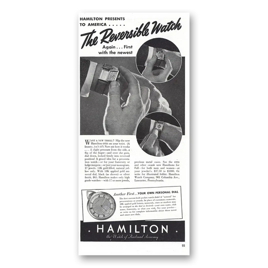 1938 Hamilton Watch Reversible Watch Vintage Magazine Print Ad