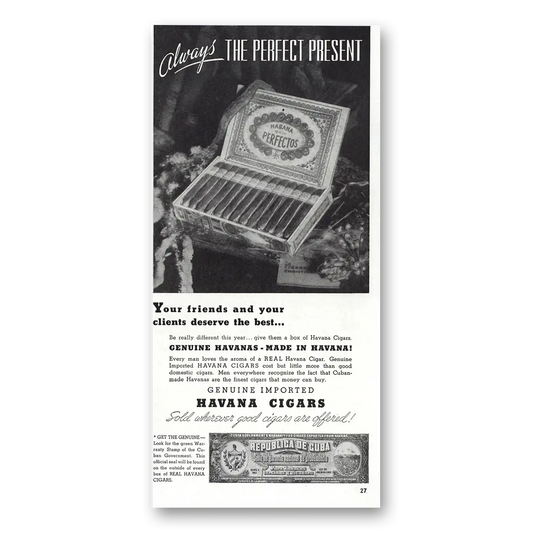 1938 Havana Cigars Always Perfect Present Vintage Magazine Print Ad