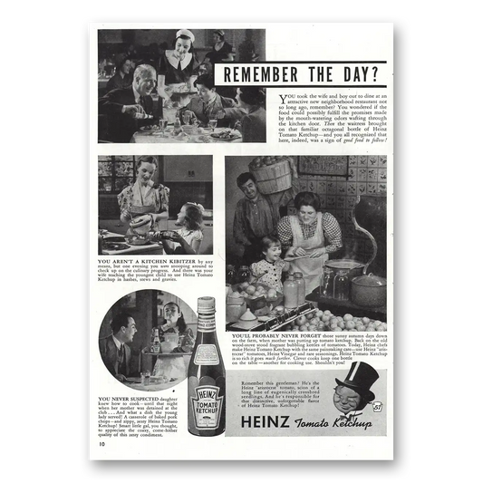 1938 Heinz Ketchup Remember the Day Vintage Magazine Print Ad