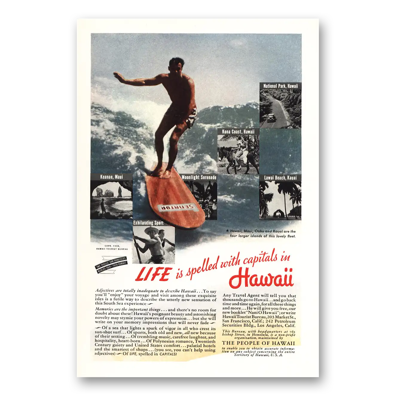 1938 Hawaii Life Is Spelled With Capitals Vintage Magazine Print Ad