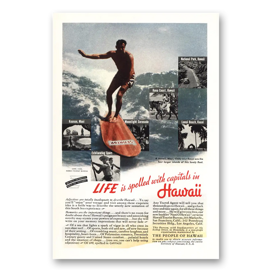 1938 Hawaii Life Is Spelled With Capitals Vintage Magazine Print Ad