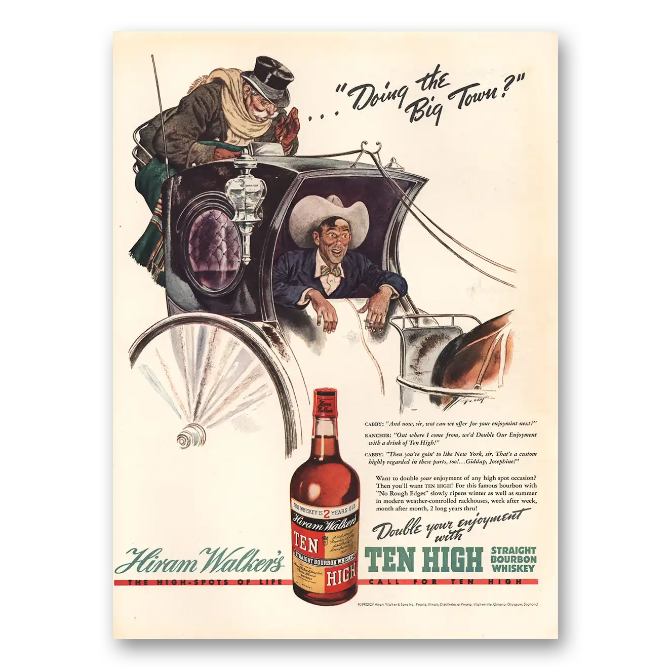 1938 Ten High Bourbon Doing the Big Town Vintage Magazine Print Ad