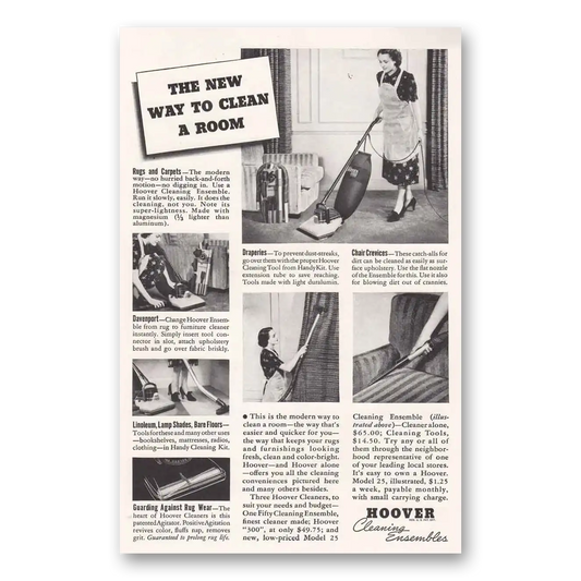 1938 Hoover Vacuum Cleaning Ensembles New Way To Clean a Room Vintage Magazine Print Ad