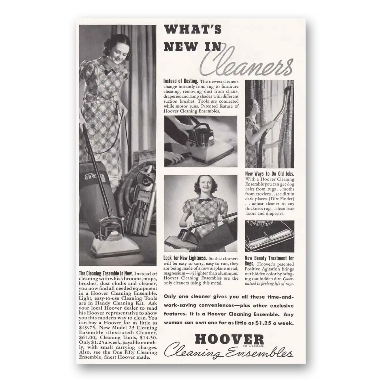 1938 Hoover Vacuum Cleaner Cleaning Ensembles Vintage Magazine Print Ad