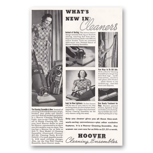 1938 Hoover Vacuum Cleaner Cleaning Ensembles Vintage Magazine Print Ad