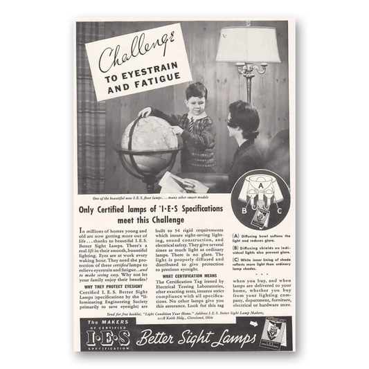 1938 IES Better Sight Lamps Challenge to Eyestrain Vintage Magazine Print Ad