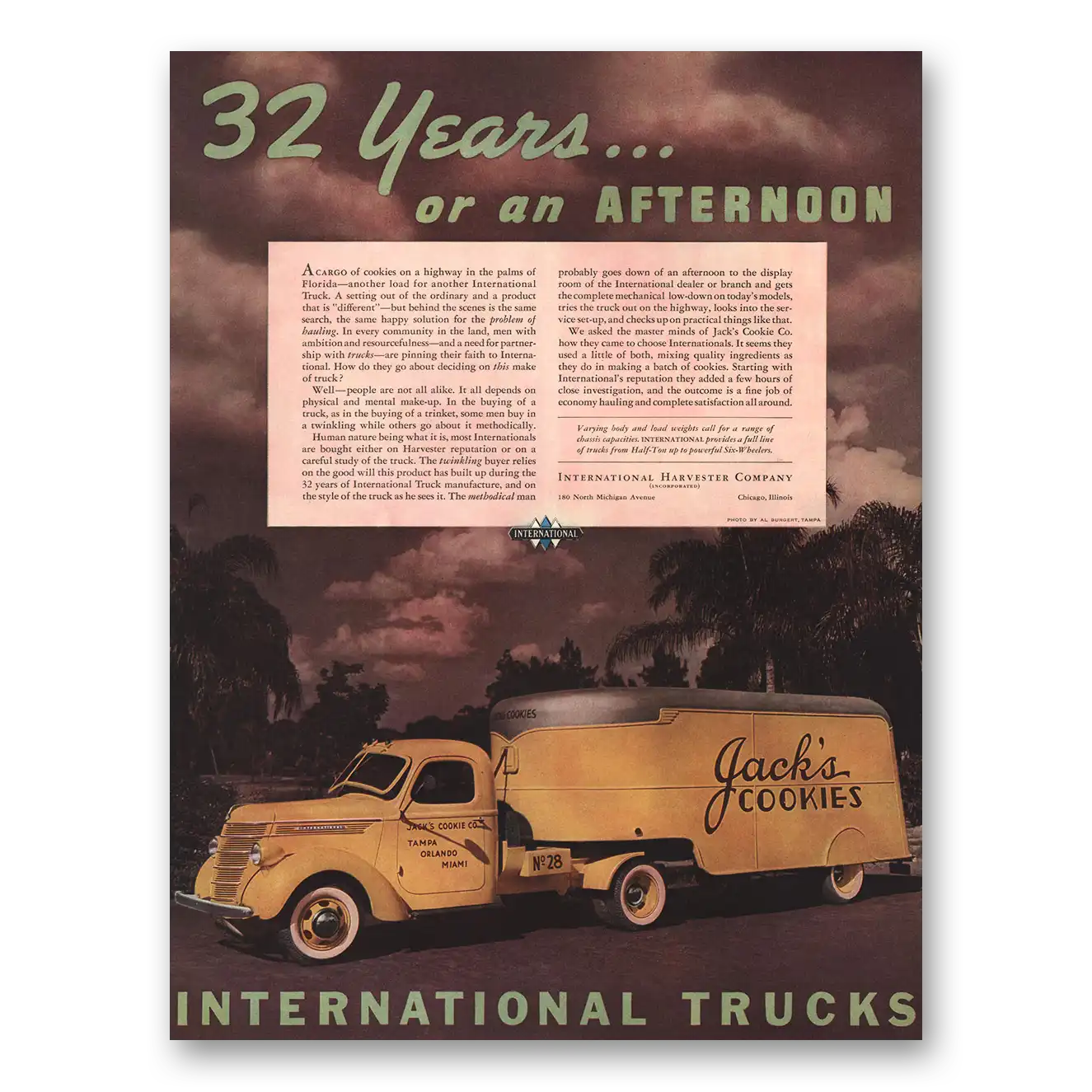 1938 International Trucks 32 Years An Afternoon Jacks Cookies Vintage Magazine Print Ad