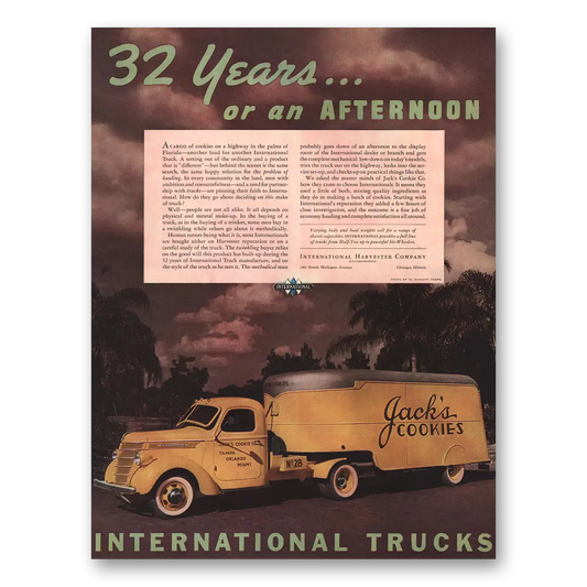 1938 International Trucks 32 Years An Afternoon Jacks Cookies Vintage Magazine Print Ad