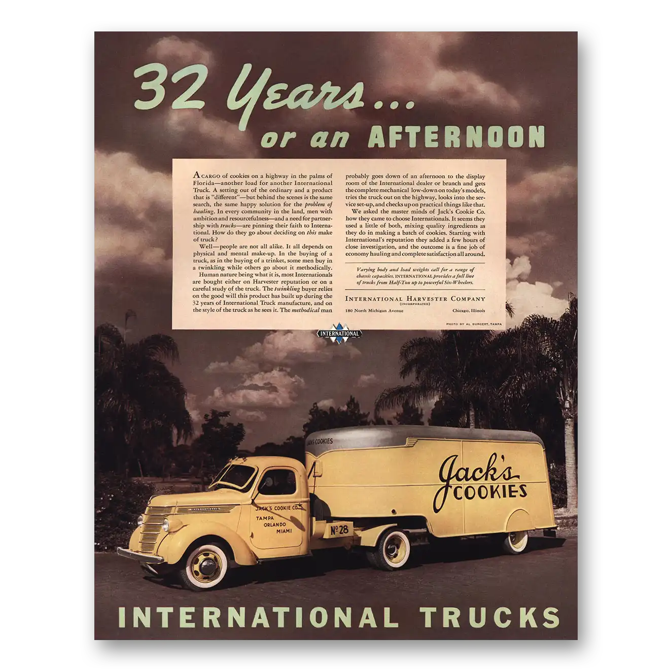 1938 International Trucks Jacks Cookies Tampa Orlando Vintage Magazine Print Ad